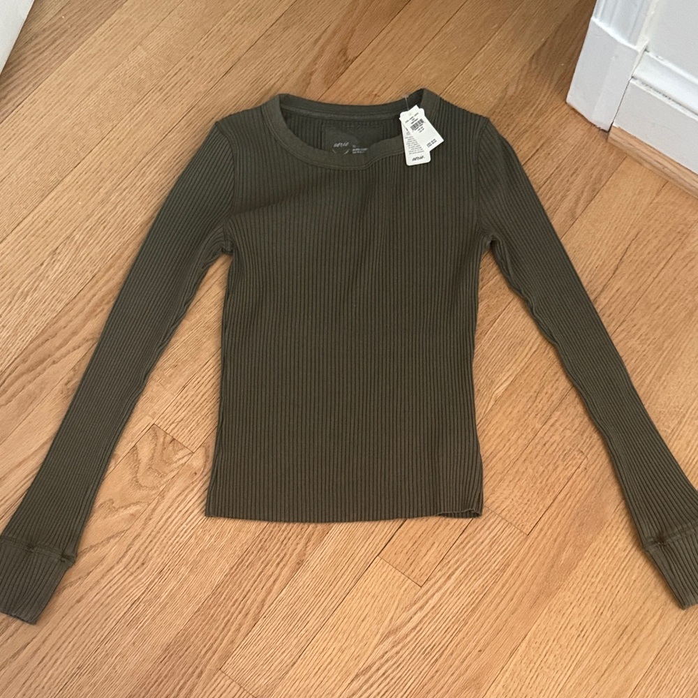 Aerie Olive Ribbed Long Sleeve Top